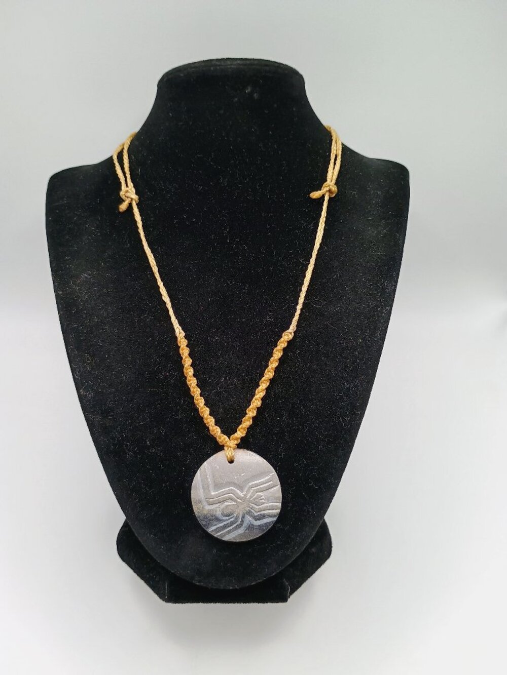 Nazca Lines Spider Necklace Handmade Macrame Pendant Natural Stone